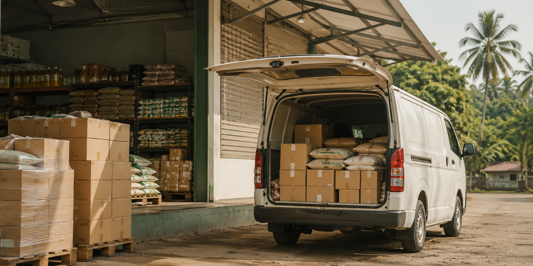 Thanima delivery vehicle outside the warehouse
