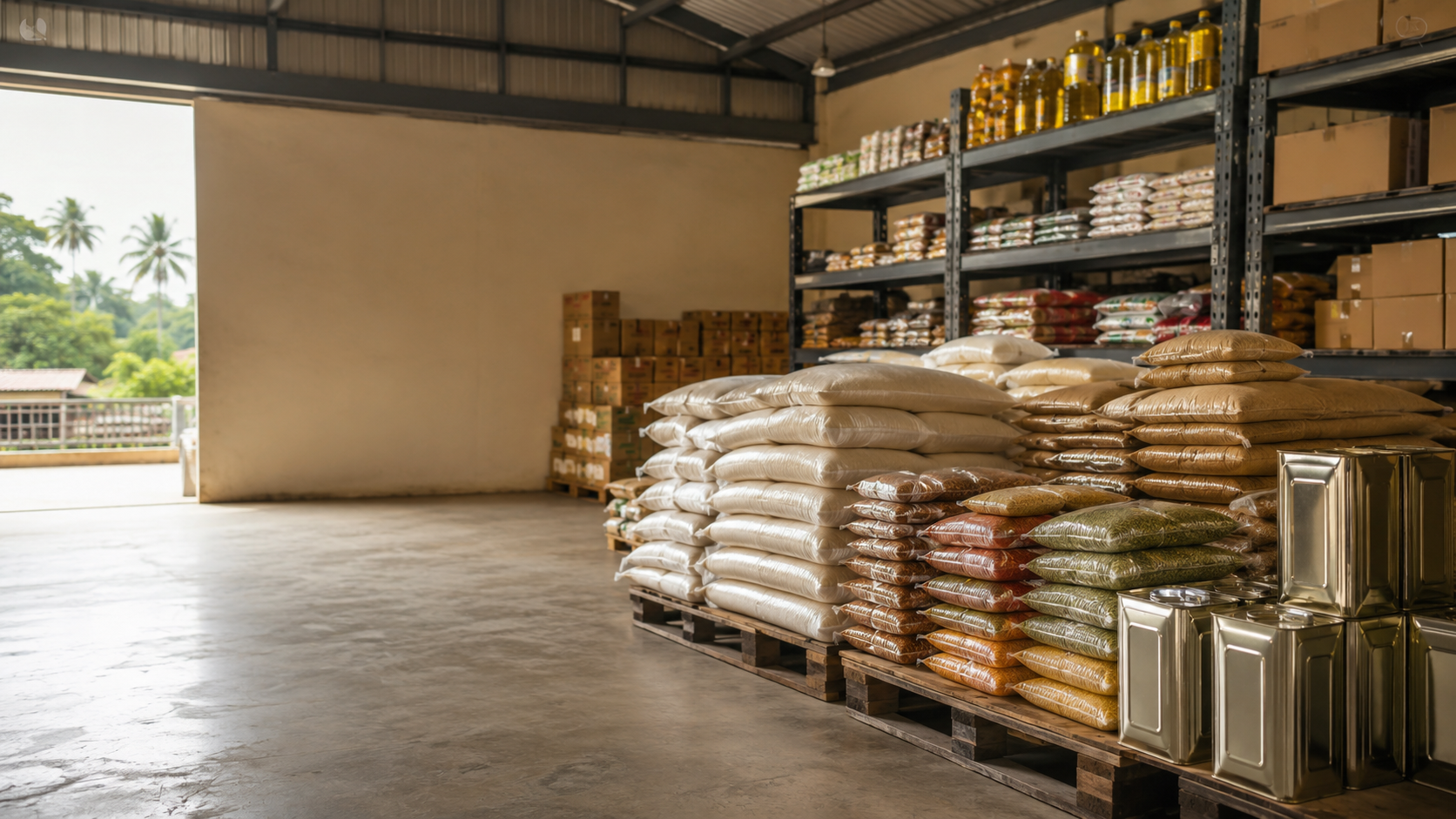Thanima food products warehouse stocked with ingredients